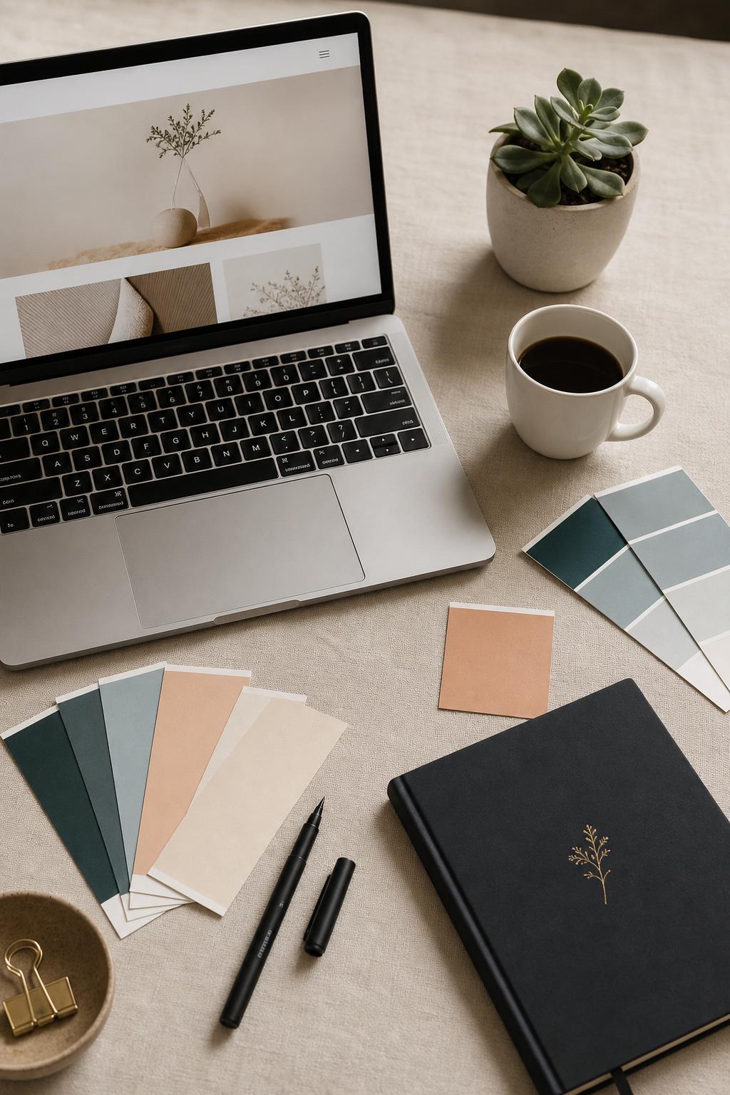 Creative branding workspace flatlay